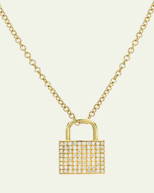 14K Yellow Gold Pave Diamond Lock Necklace